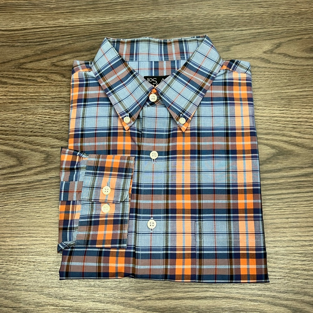 Jos A Bank Blue, Orange, Purple & Navy Plaid Shirt L - Picture 1 of 3